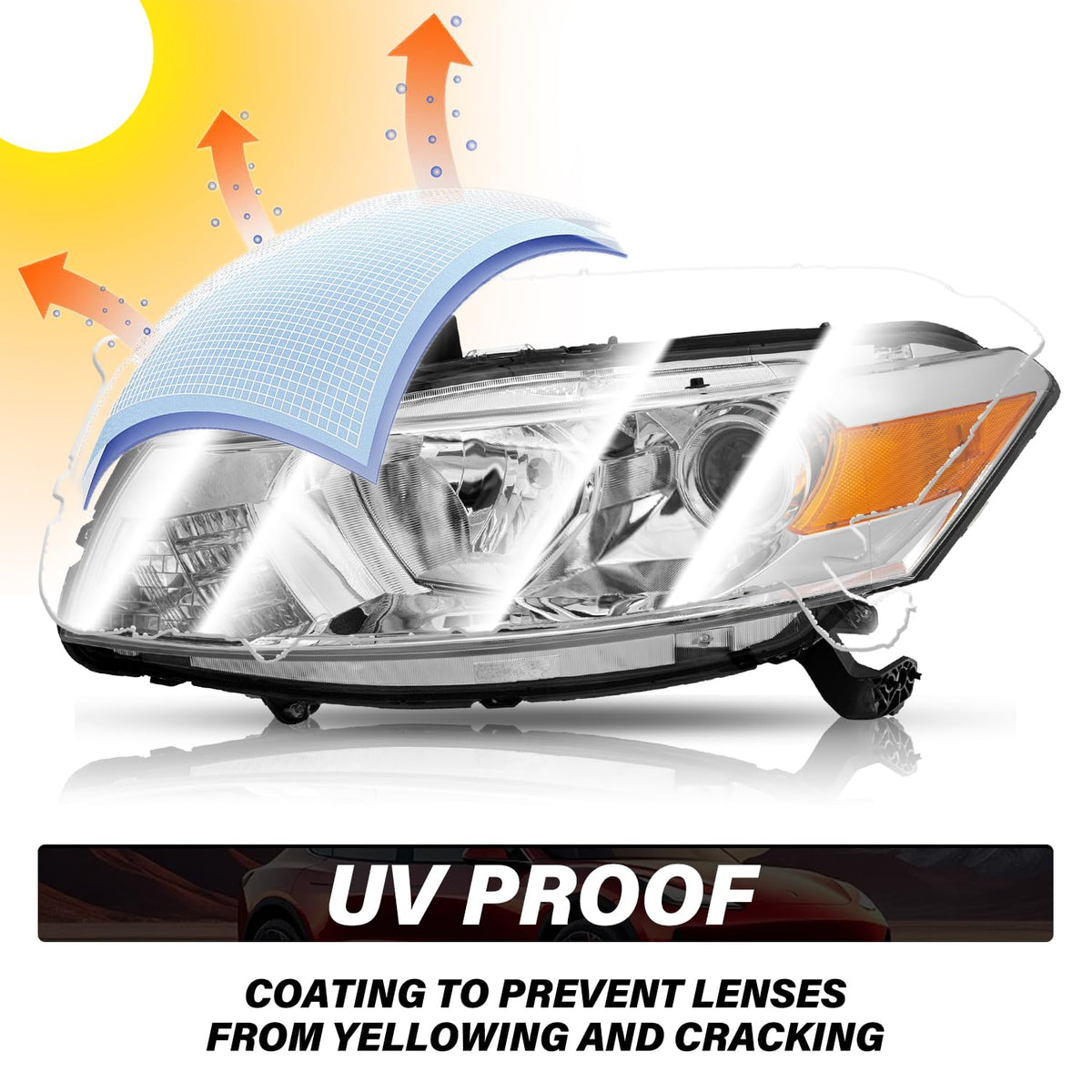 Headlight Assembly Replacement Chrome Housing with Amber Reflector E5648