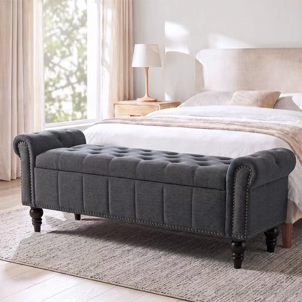 58" Chenille Storage Bench F510370