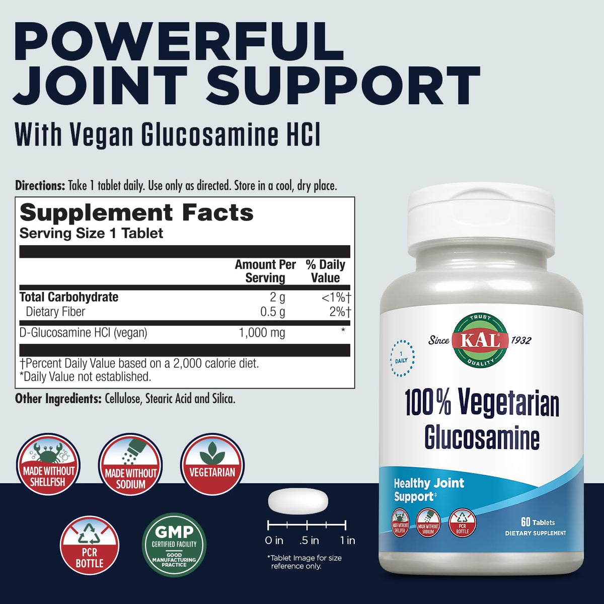 Vegetarian Glucosamine 1000 mg Joint Health Supplement 60 Tablets D10427