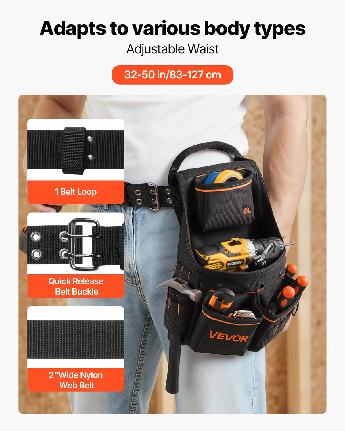 14 Pockets Heavy Duty Adjustable Tool Pouch with Belt D554