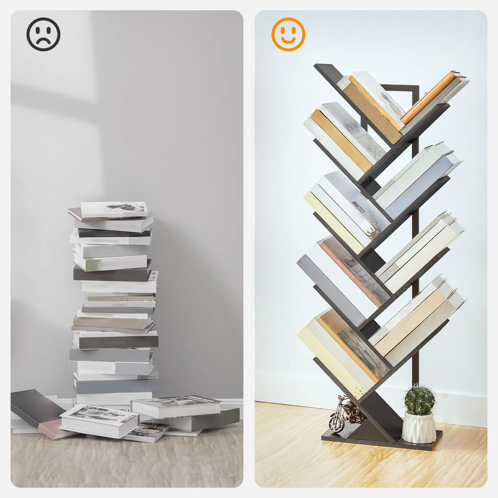 Black 9-Tier Wood Tree Bookshelf M9652