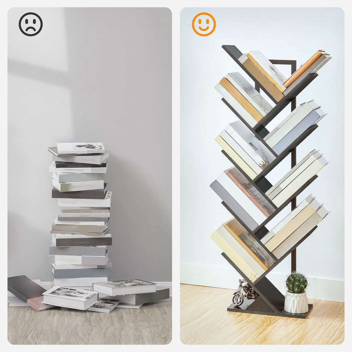 Black 9-Tier Wood Tree Bookshelf M9652