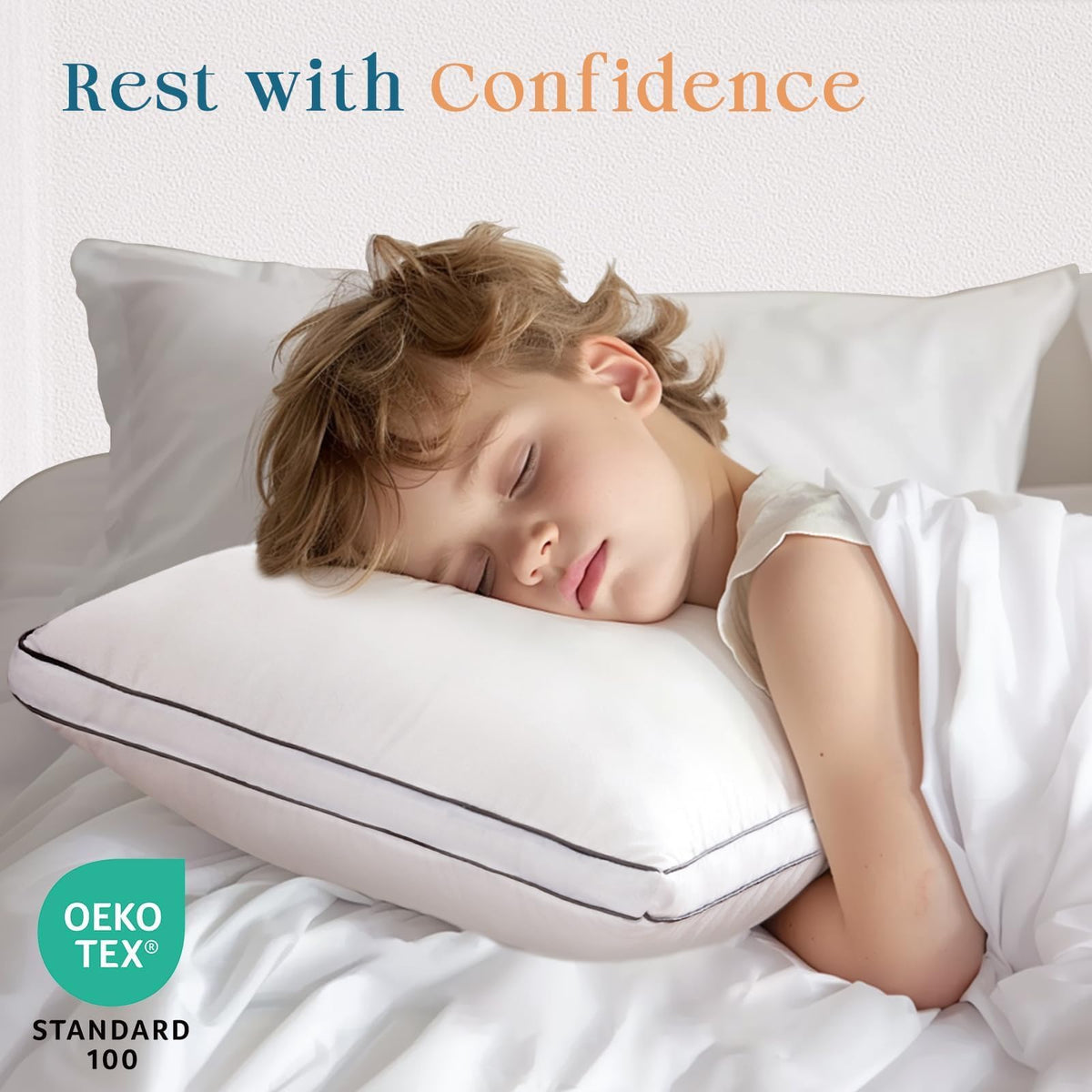 Queen Size Set of 2 White Gusseted Bed Pillows P567