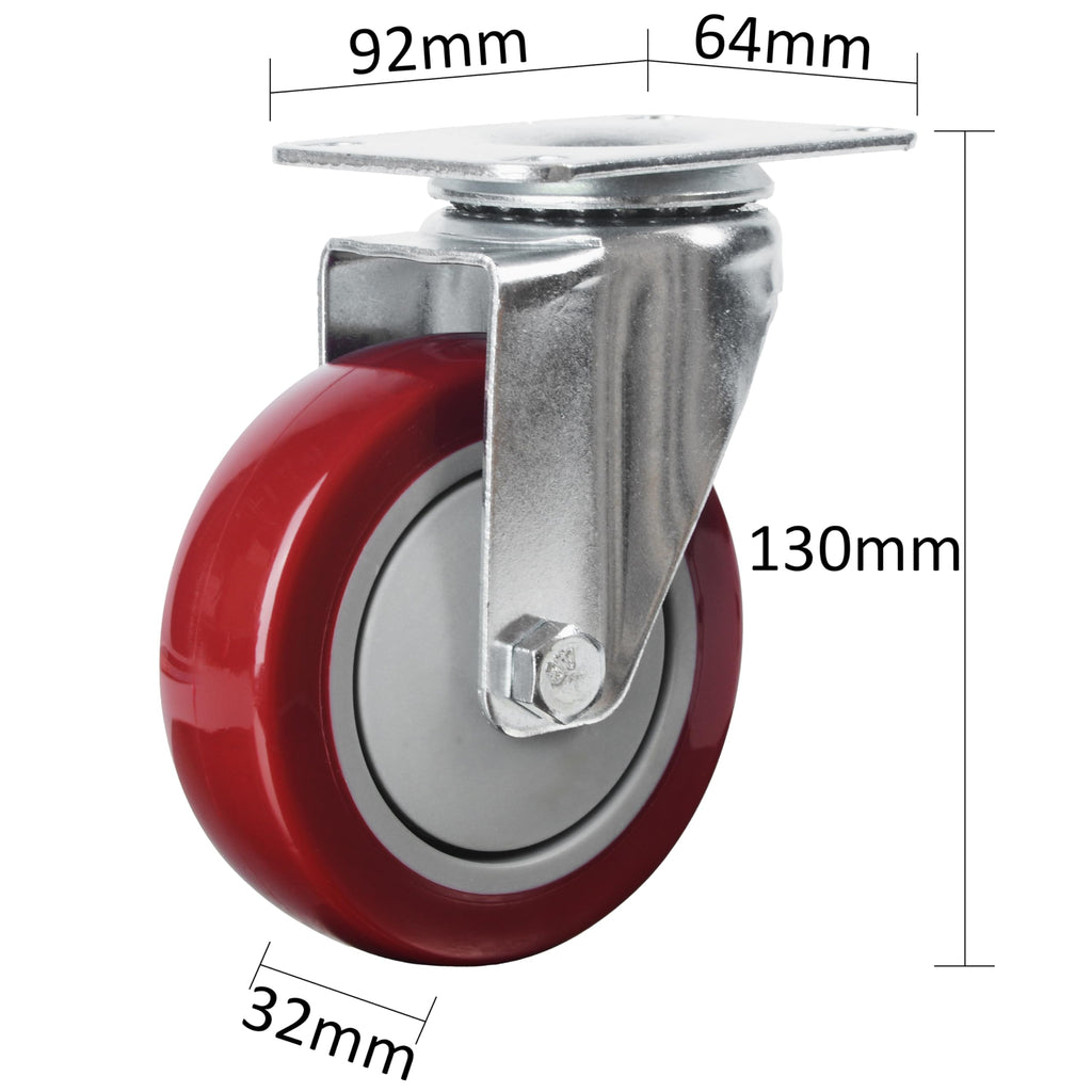 4” Swivel Plate Casters Set of 4 Heavy Duty Polyurethane Wheels Red A213077