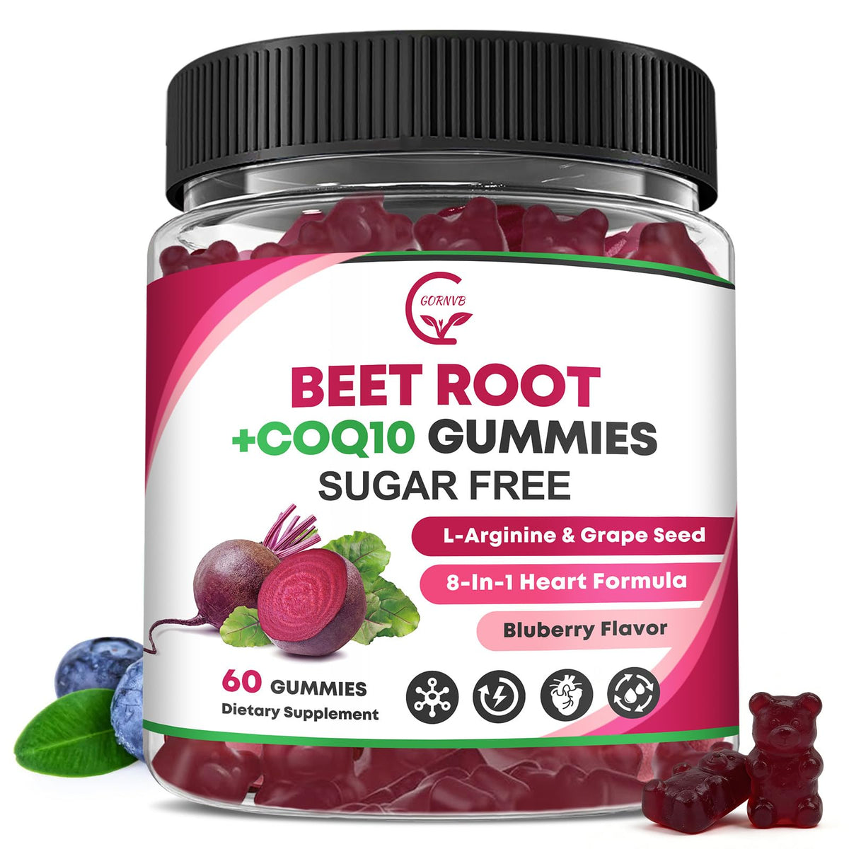 Beet Root Gummies with CoQ10, L-Arginine & Grape Seed Extract, Vegan, 60 Counts E35957