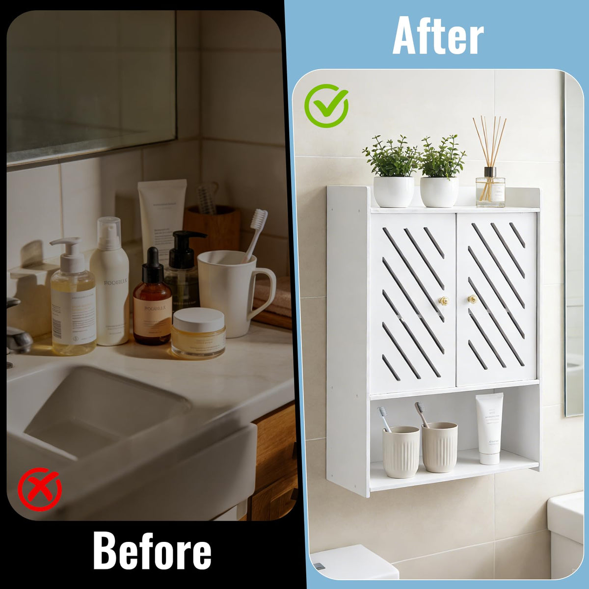 Wall Mounted 4-Tier White Bathroom Storage Cabinet with Door and Shelf F735873