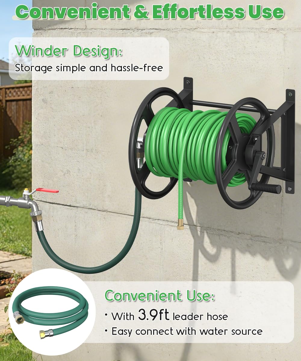 Wall Mounted Garden Hose Reel with Leader Hose D82596