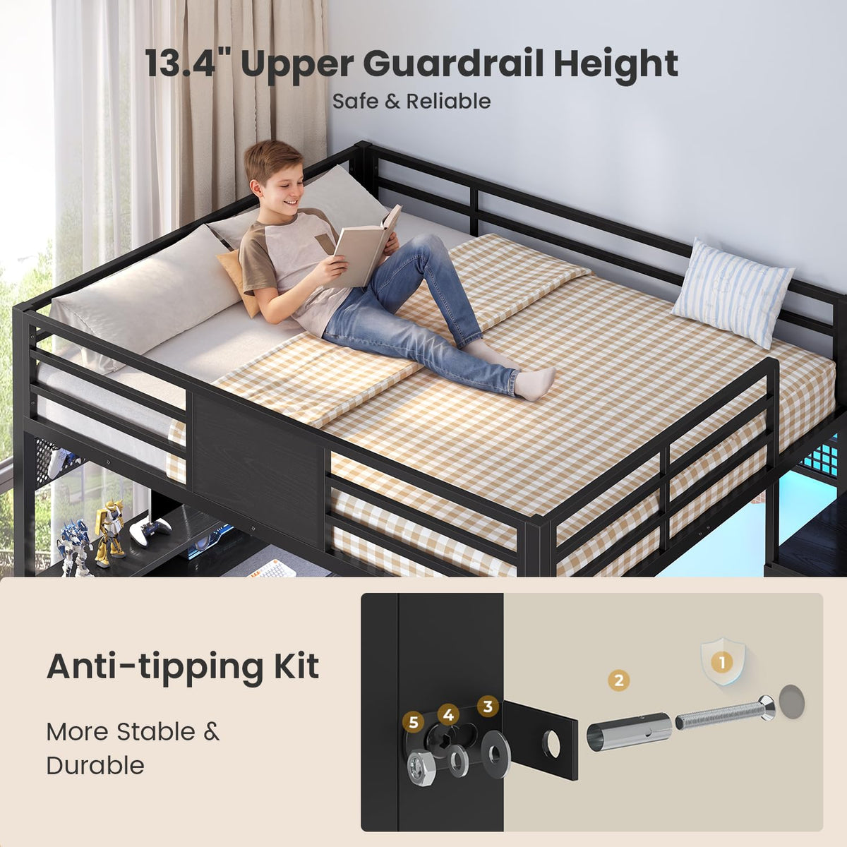 Full Size Loft Bed with Desk and Storage Stairs B33569