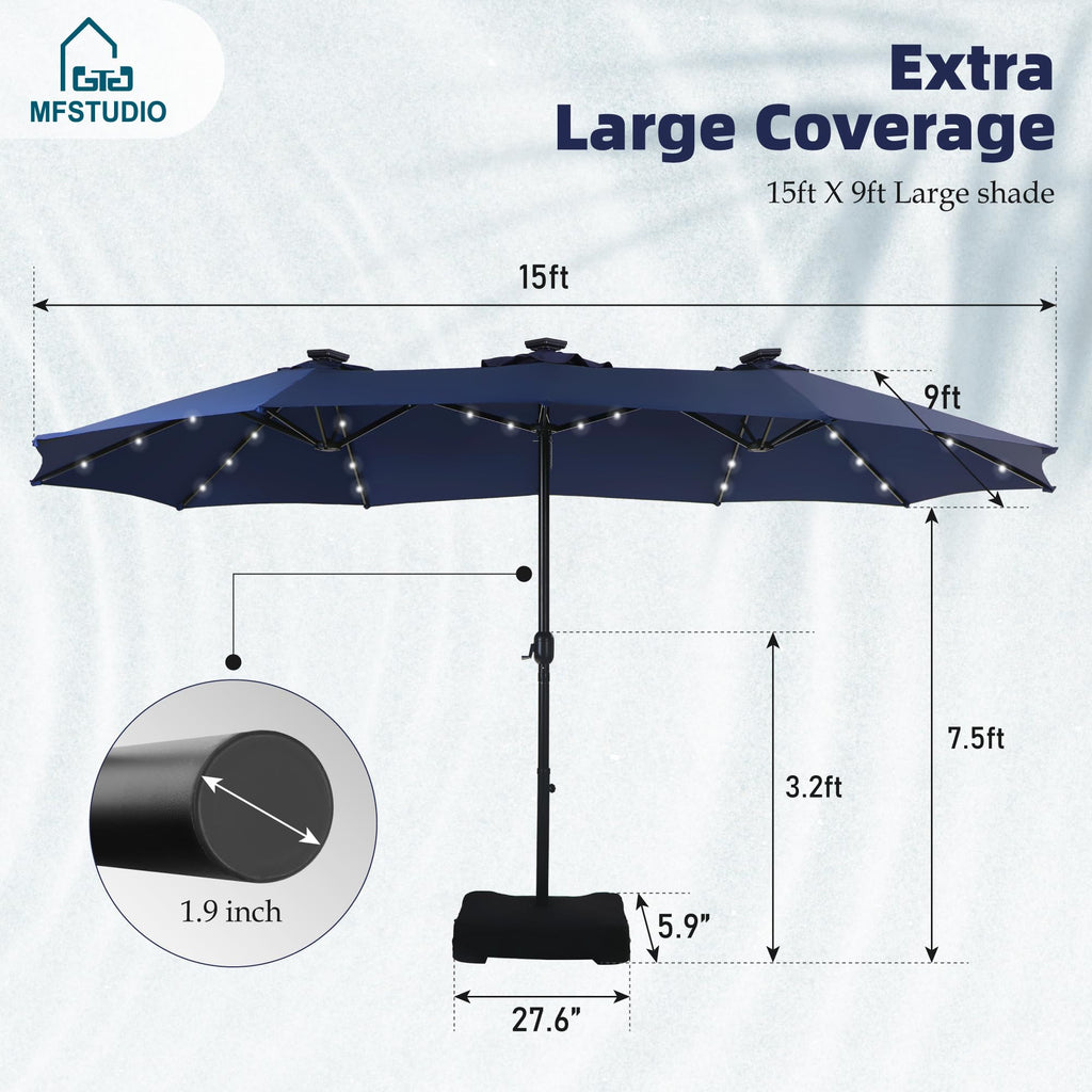 Navy Blue Double-Sided 15ft Patio Umbrella N24523