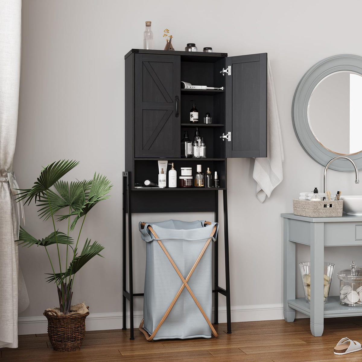 Over The Toilet Storage Cabinet with 2-Door Design Black P502064