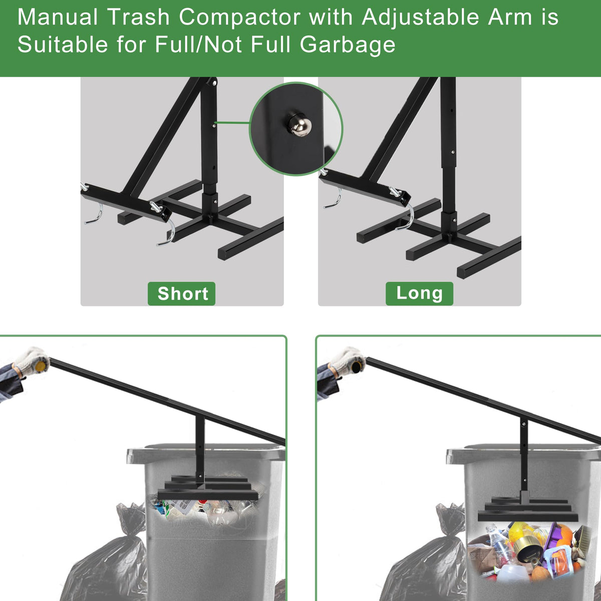 Black Manual Trash Compactor Adjustable Handle B817719