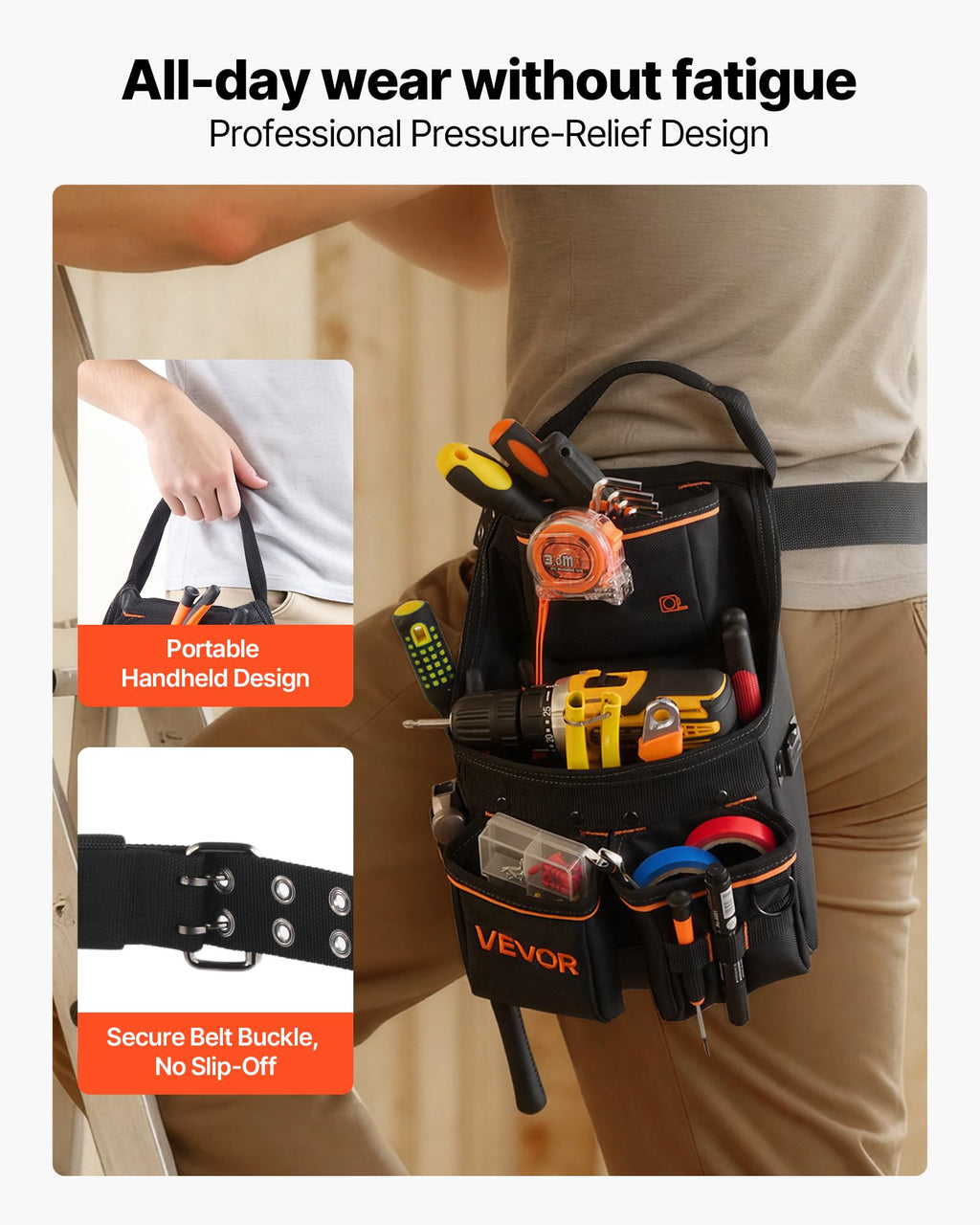 14 Pockets Heavy Duty Adjustable Tool Pouch with Belt D554