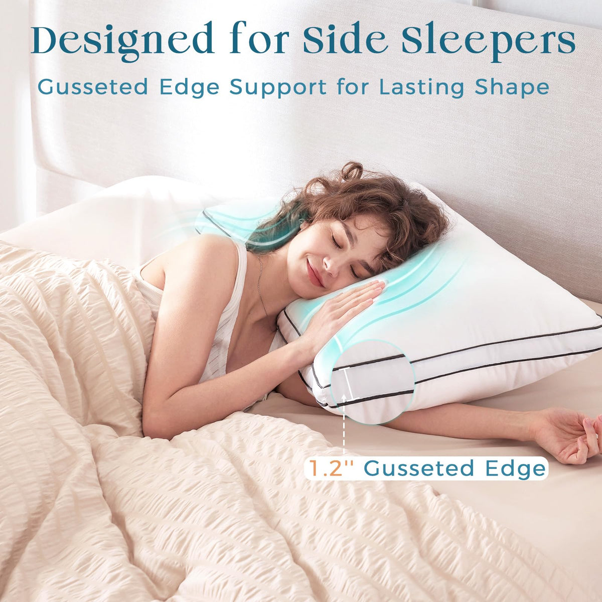 Queen Size Set of 2 White Gusseted Bed Pillows P567