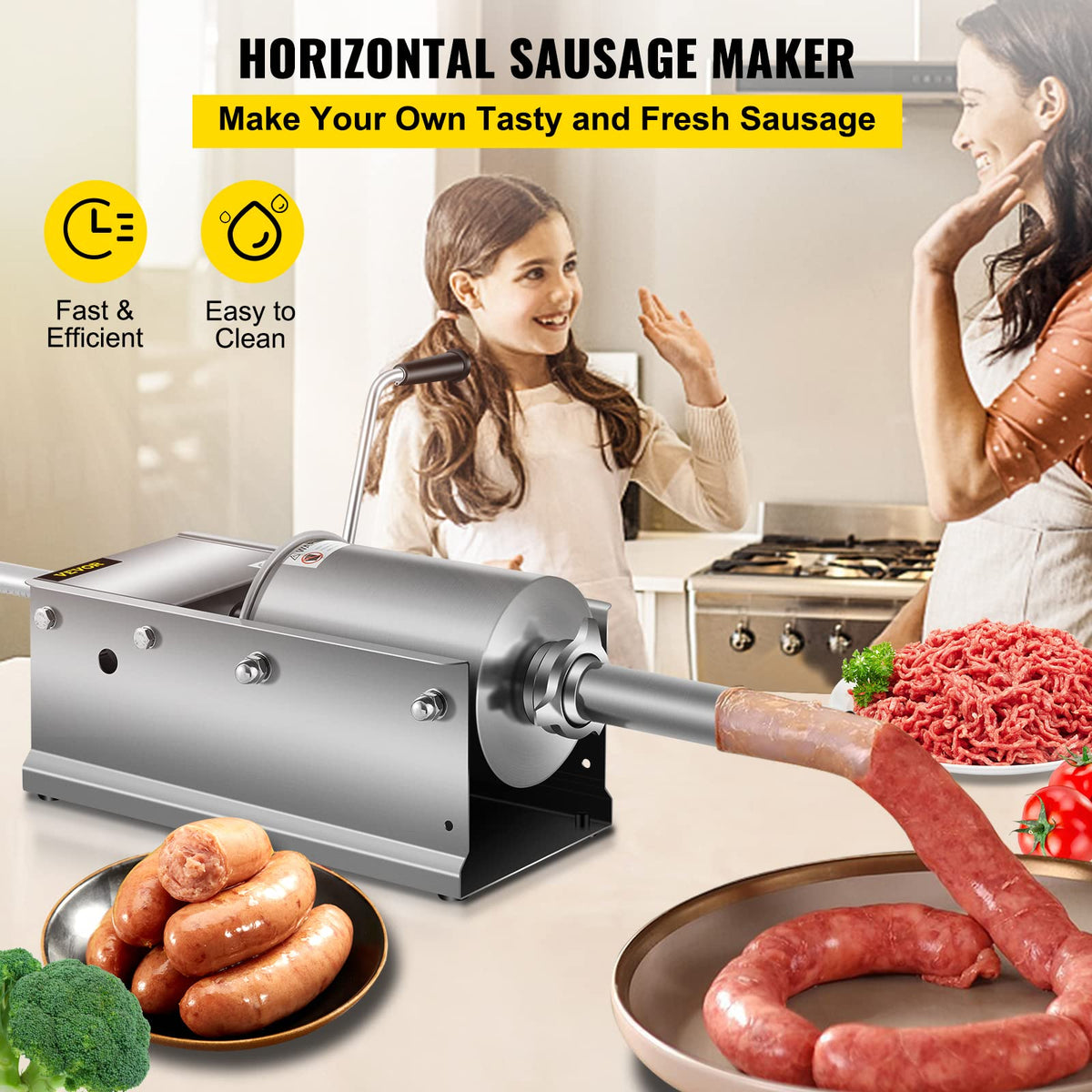 3L Manual Stainless Steel Sausage Stuffer with 5 Filling Nozzles H777