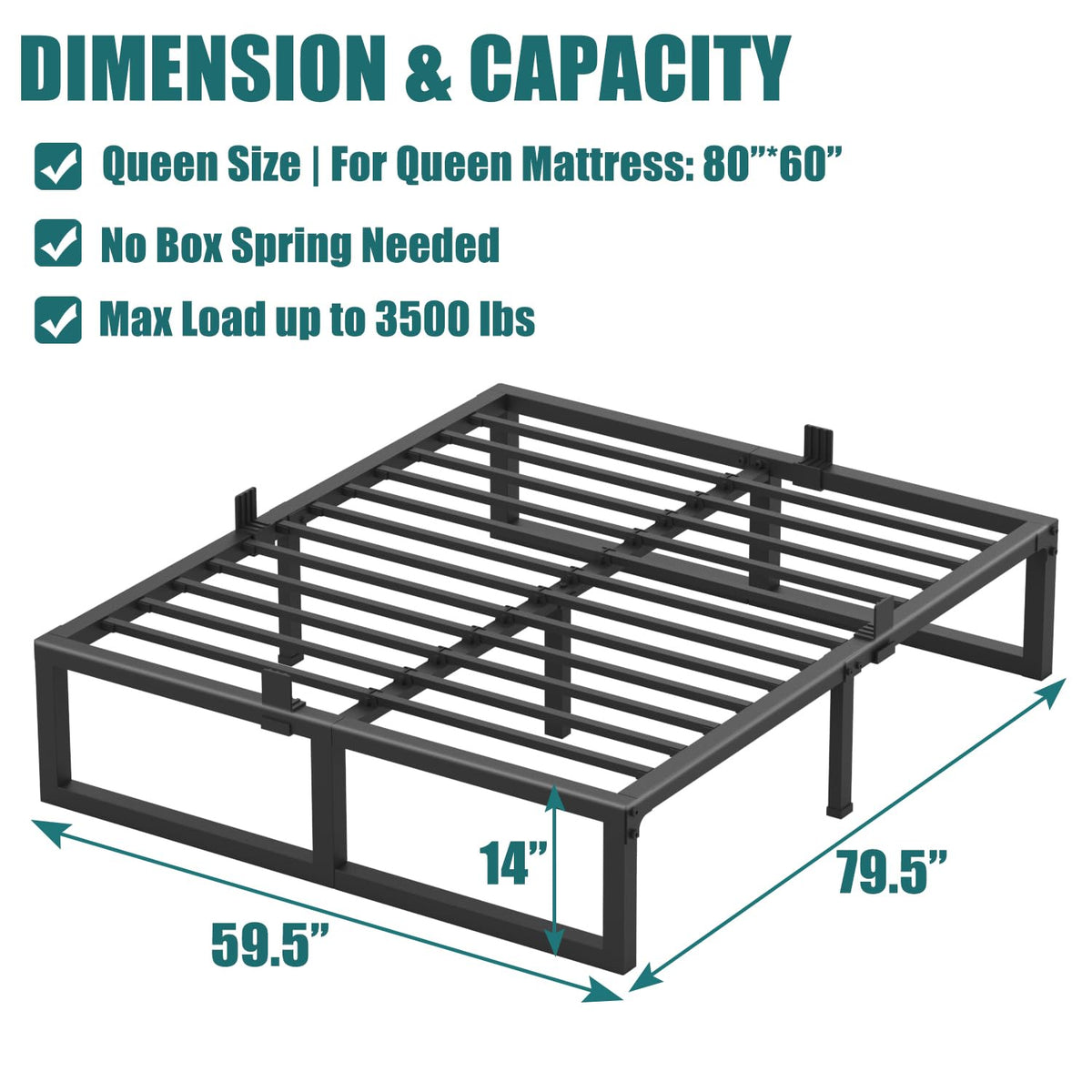 14 Inch Queen Heavy Duty Metal Platform Bed Frame G637