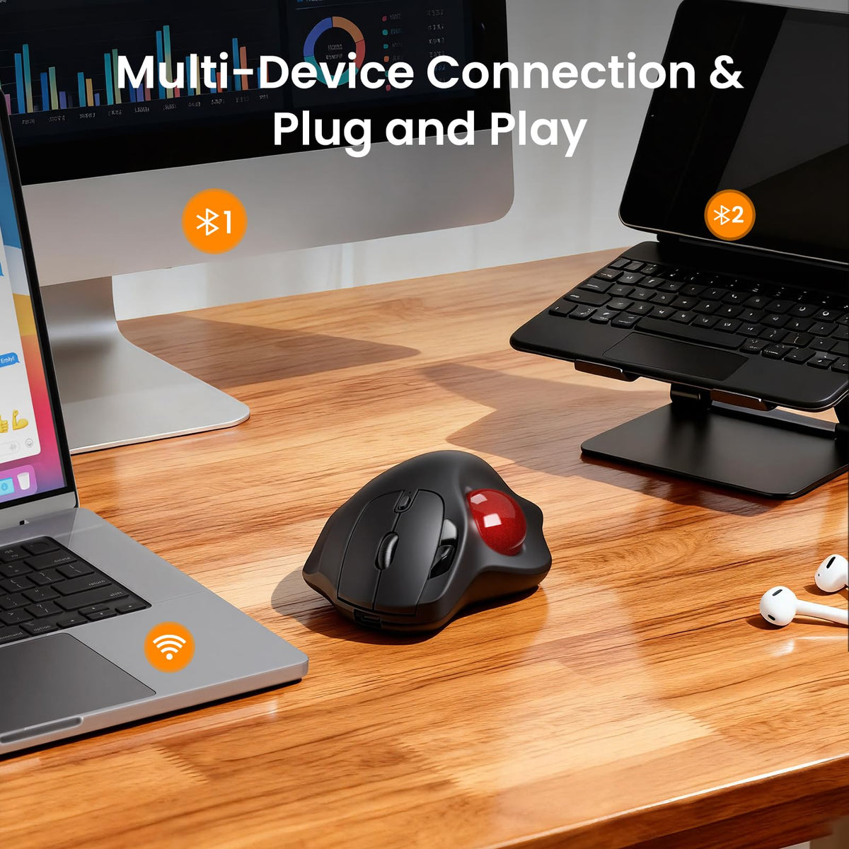 Wireless Rechargeable Thumb Control Trackball Mouse F9692