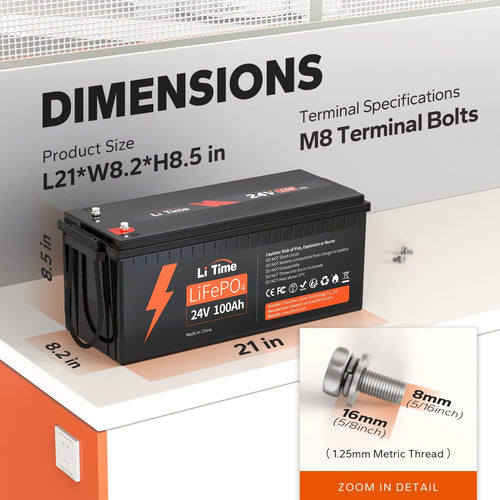 24V 100Ah LiFePO4 Lithium Battery W512324