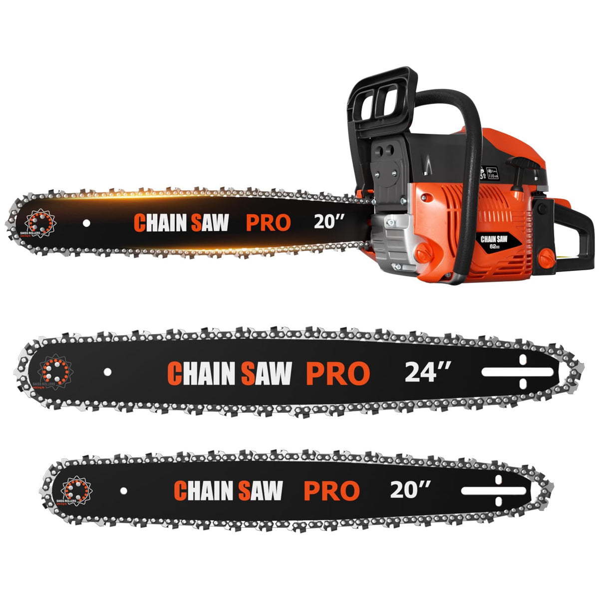 62CC Gas Chainsaw with 20inch & 24inch Chain Saw Bar P754800