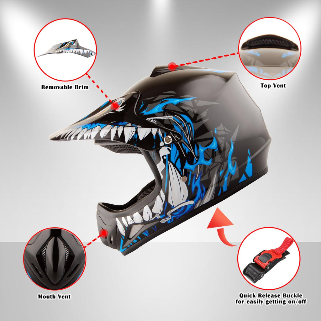 Kids Motocross Helmet with Goggles and Gloves V19487