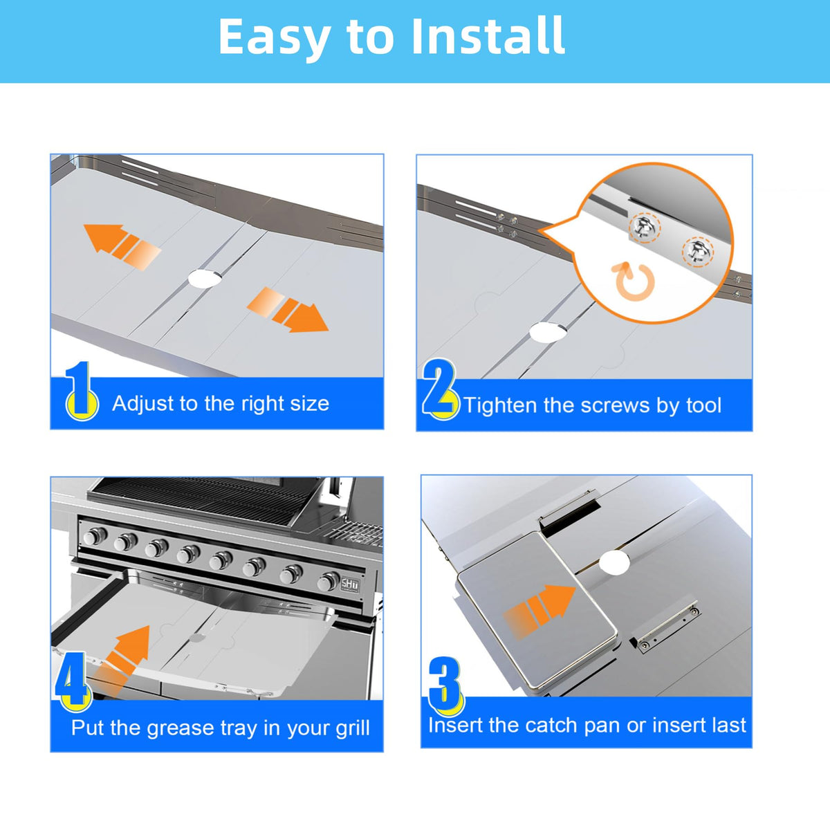 Adjustable Stainless Steel Grill Grease Tray with Catch Pan K884982