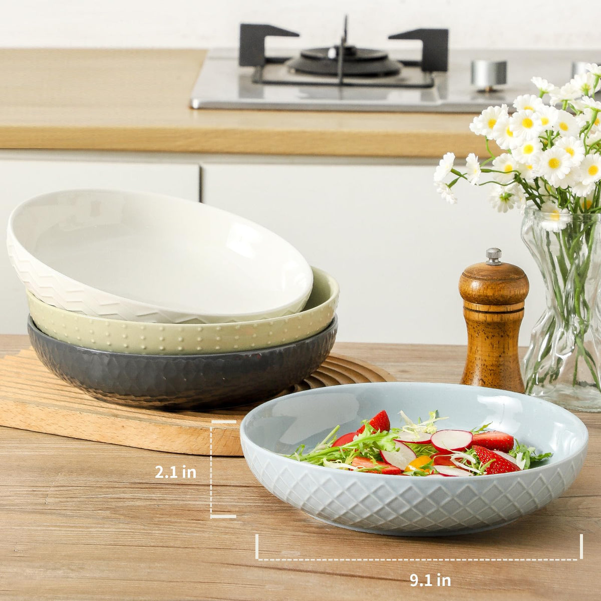 9.1'' 42 OZ Ceramic Pasta Bowls Set of 4 X299