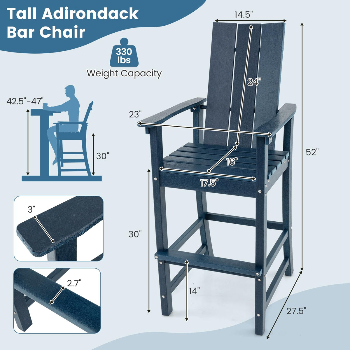 52” Tall HDPE Adirondack Chair Set of 4 Navy E73032
