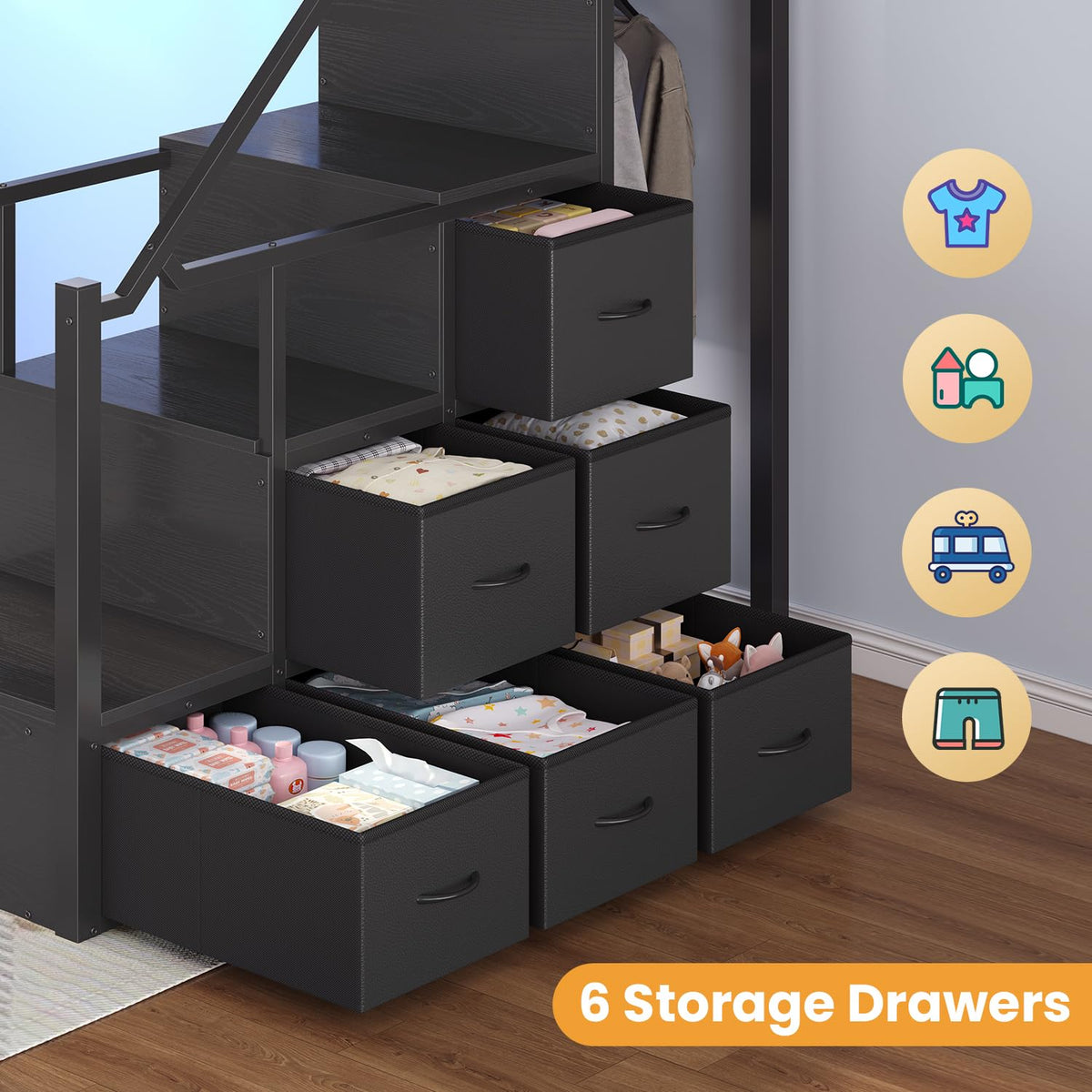 Full Size Loft Bed with Desk and Storage Stairs B33569