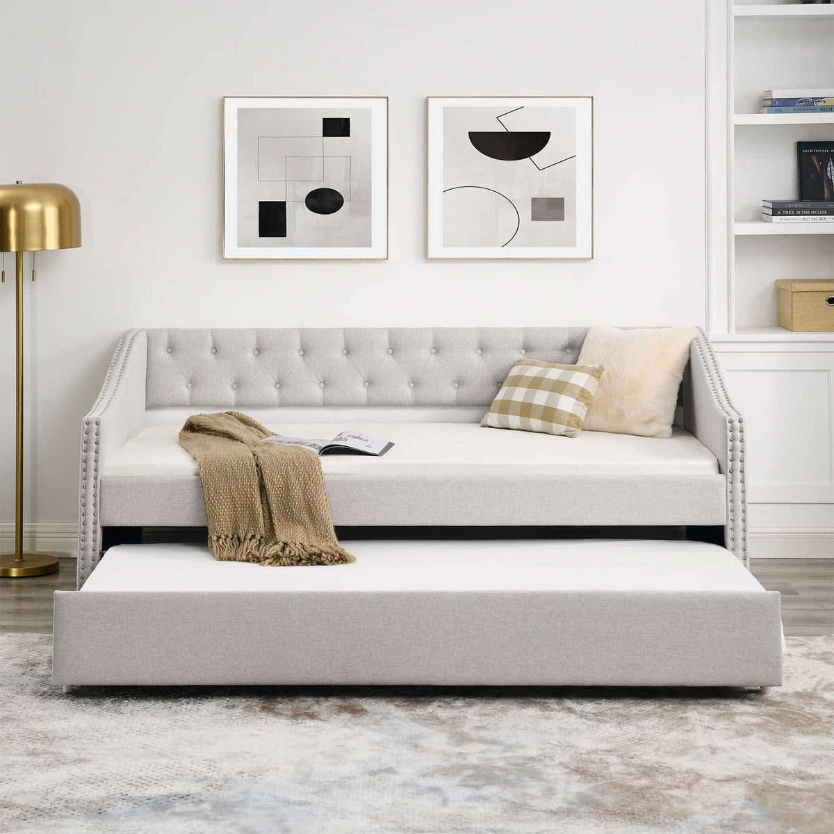 Velvet Upholstered Twin Size Daybed with Trundle Y2980