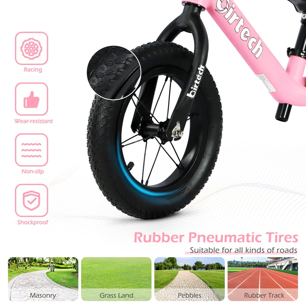 12" No Pedal Balance Bike with Inflatable Rubber Tires W8954