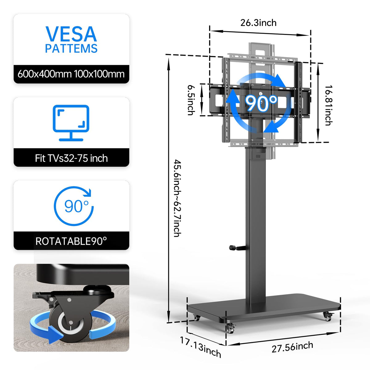 Mobile TV Stand with Power Outlet and Wheels M7466