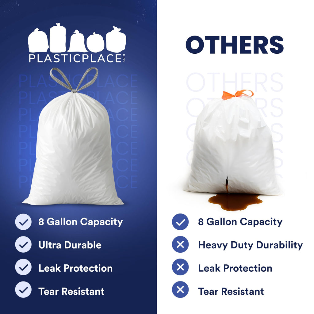 8 Gallon White Drawstring Trash Bags 200 Count N1106