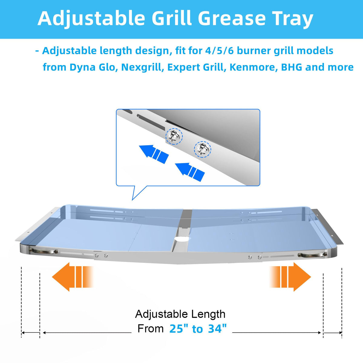 Adjustable Stainless Steel Grill Grease Tray with Catch Pan K884982