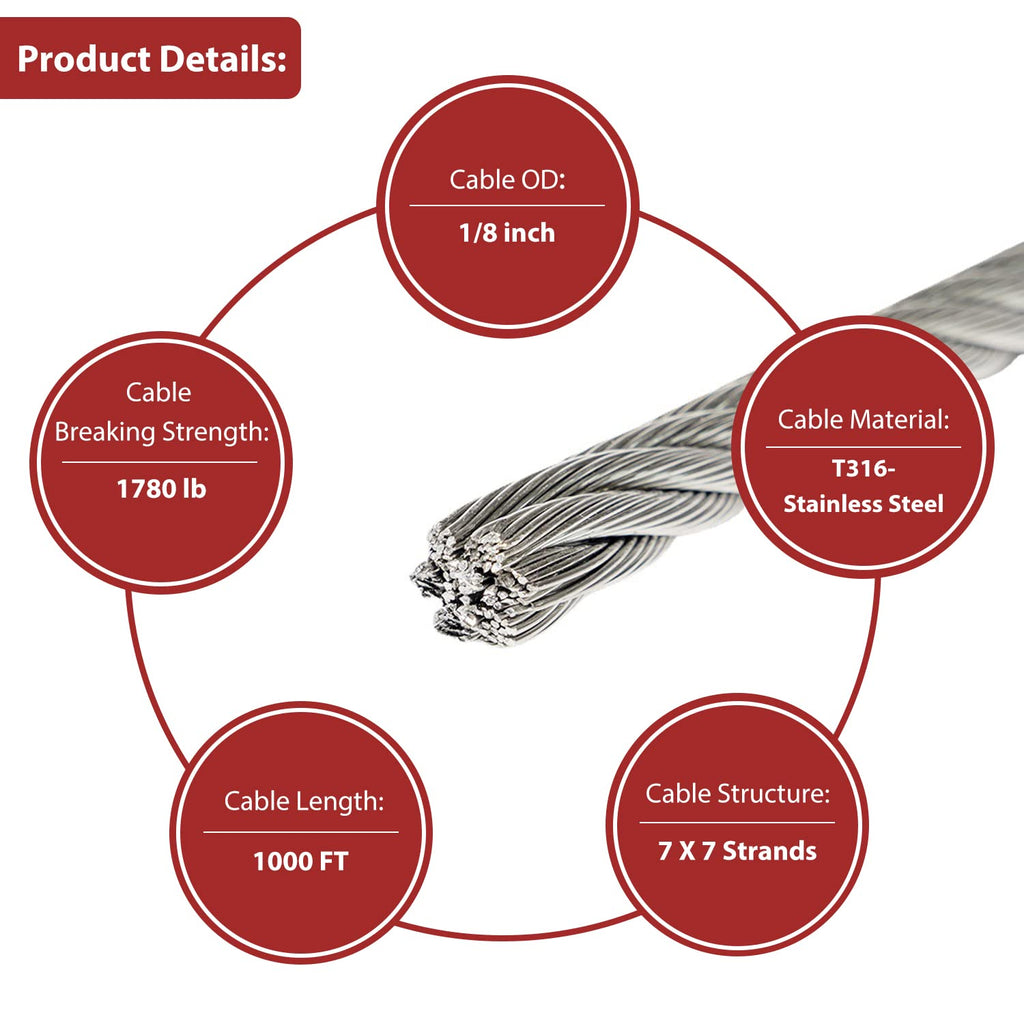 1/8 T316 Stainless Steel Cable 1000FT I92438