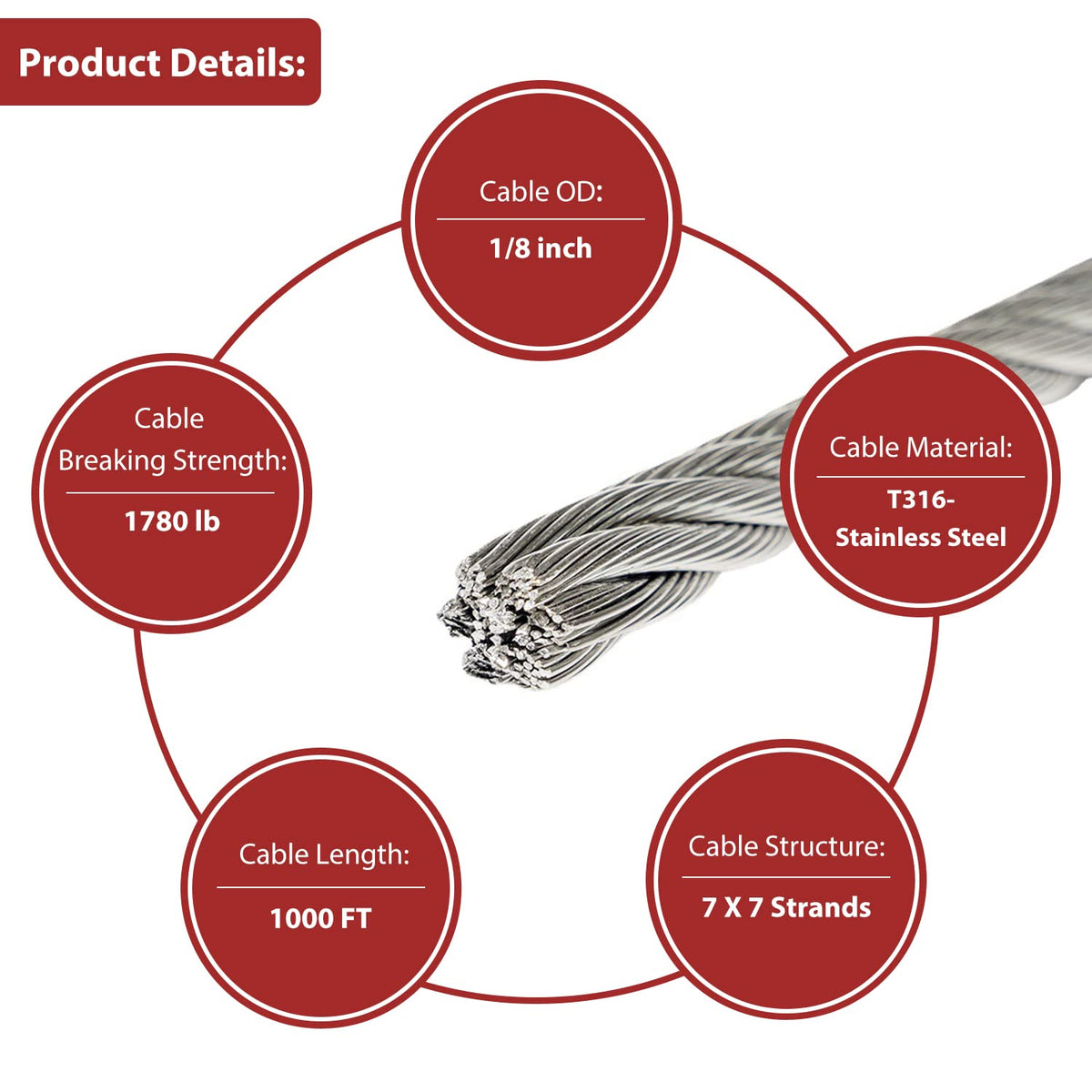 1/8 T316 Stainless Steel Cable 1000FT I92438