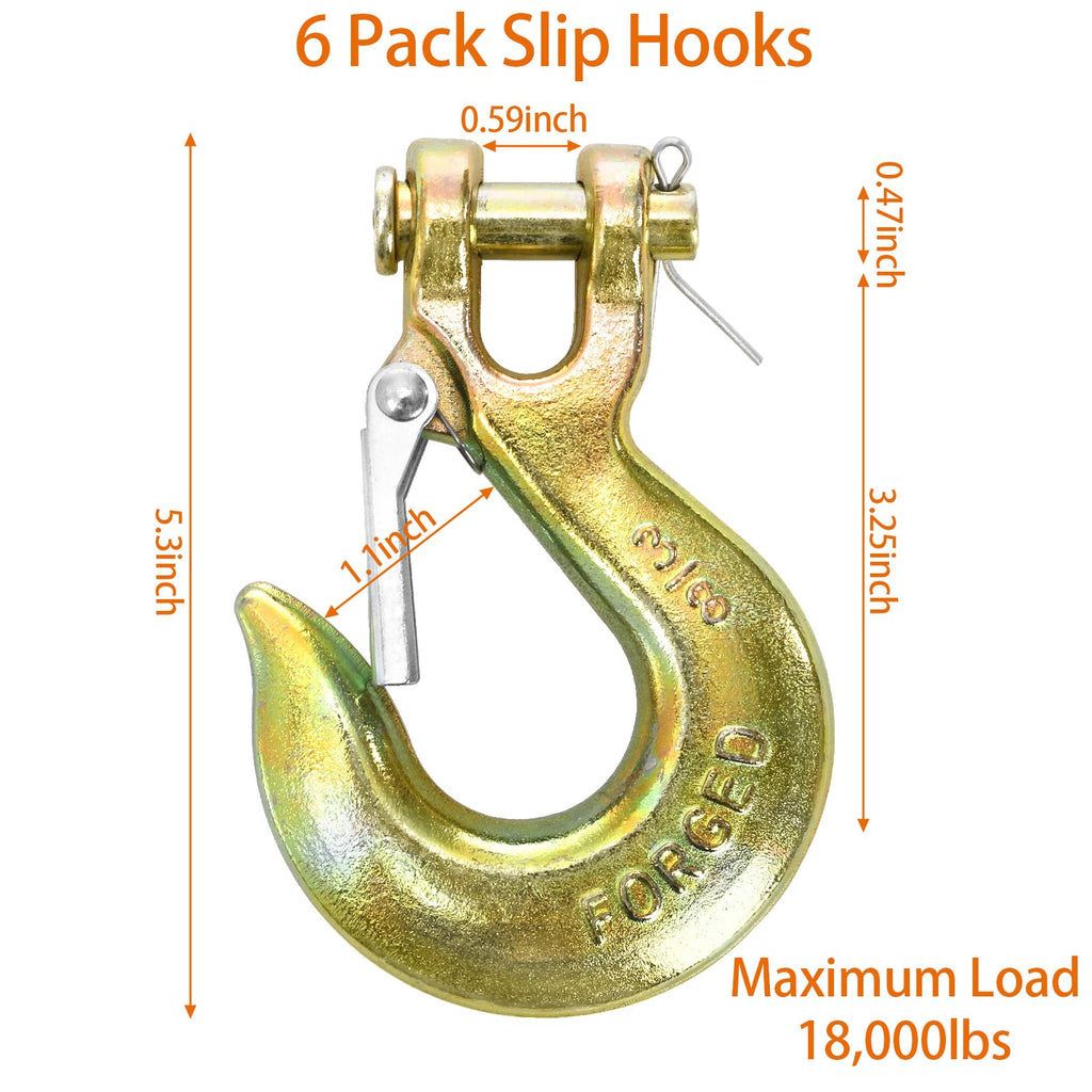 6 Pack 3/8 Inch G70 Forged Steel Clevis Slip Hook with Safety Latch H1812