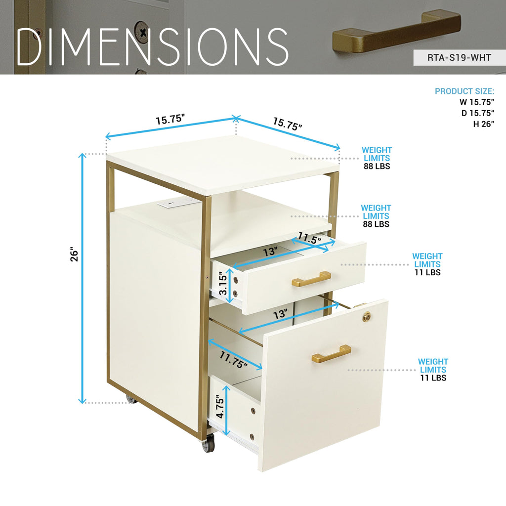 2 Drawer Rolling File Cabinet with Lock H1280