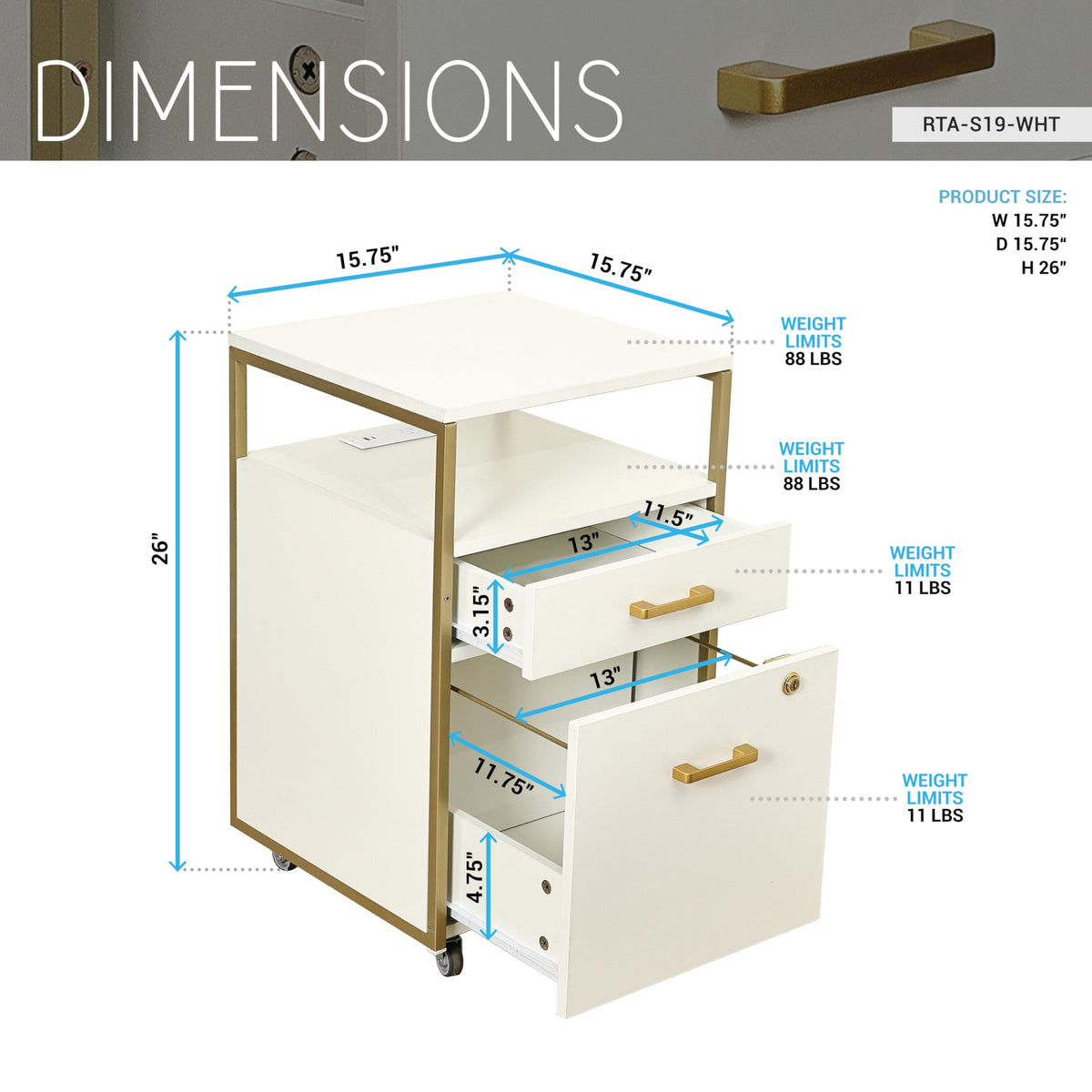 2 Drawer Rolling File Cabinet with Lock H1280