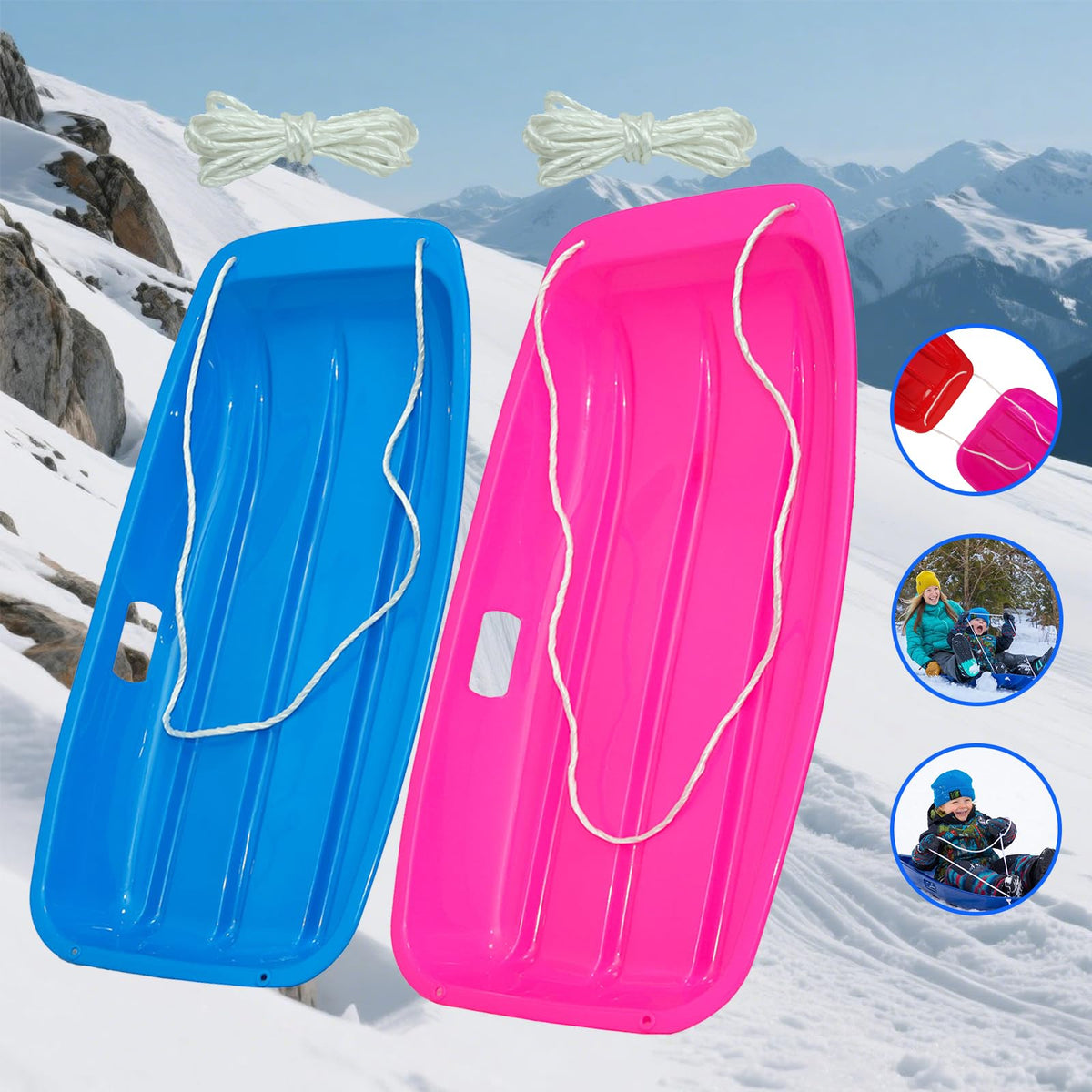 35 Inch 2-Person Plastic Snow Sled with Pull Rope I56436