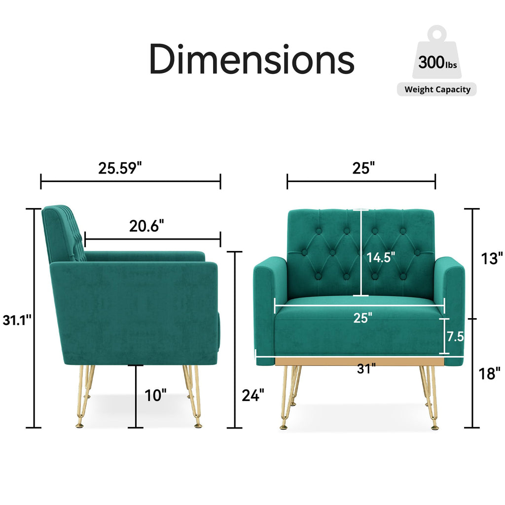 Oversized Velvet Tufted Accent Chair with Gold Legs E256