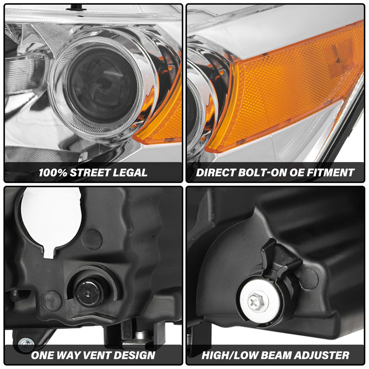 Headlight Assembly Replacement Chrome Housing with Amber Reflector E5648