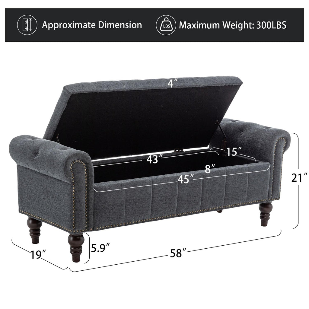 58" Chenille Storage Bench F510370