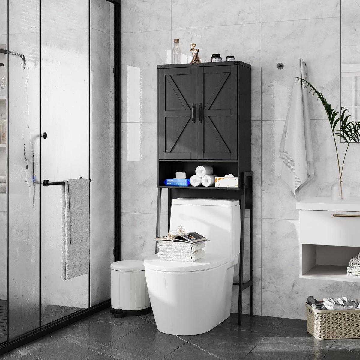 Over The Toilet Storage Cabinet with 2-Door Design Black P502064