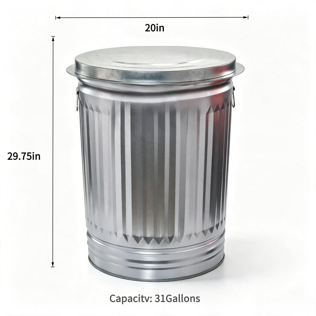 31 Gallon Heavy Duty Galvanized Metal Trash Can with Lid F556