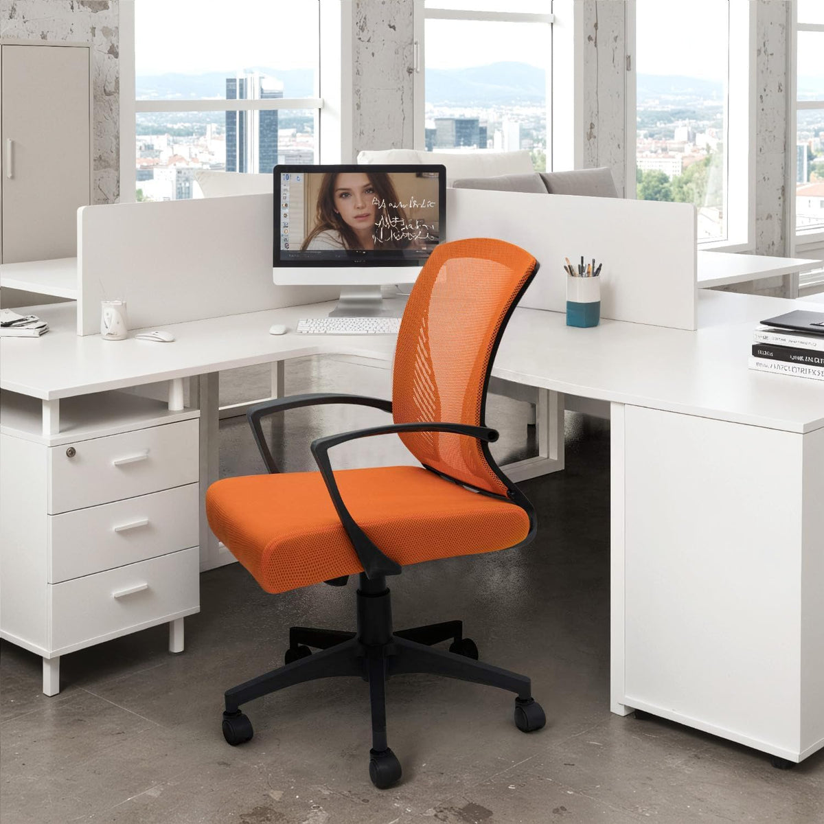 Orange Mesh Ergonomic Office Chair with Armrest Y29723