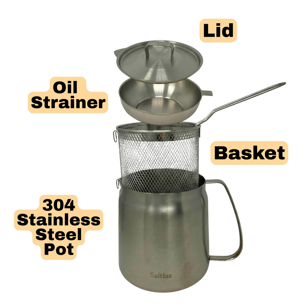 304 Stainless Steel Deep Fryer Pot with Basket and Oil Strainer, 3.5 L H908644