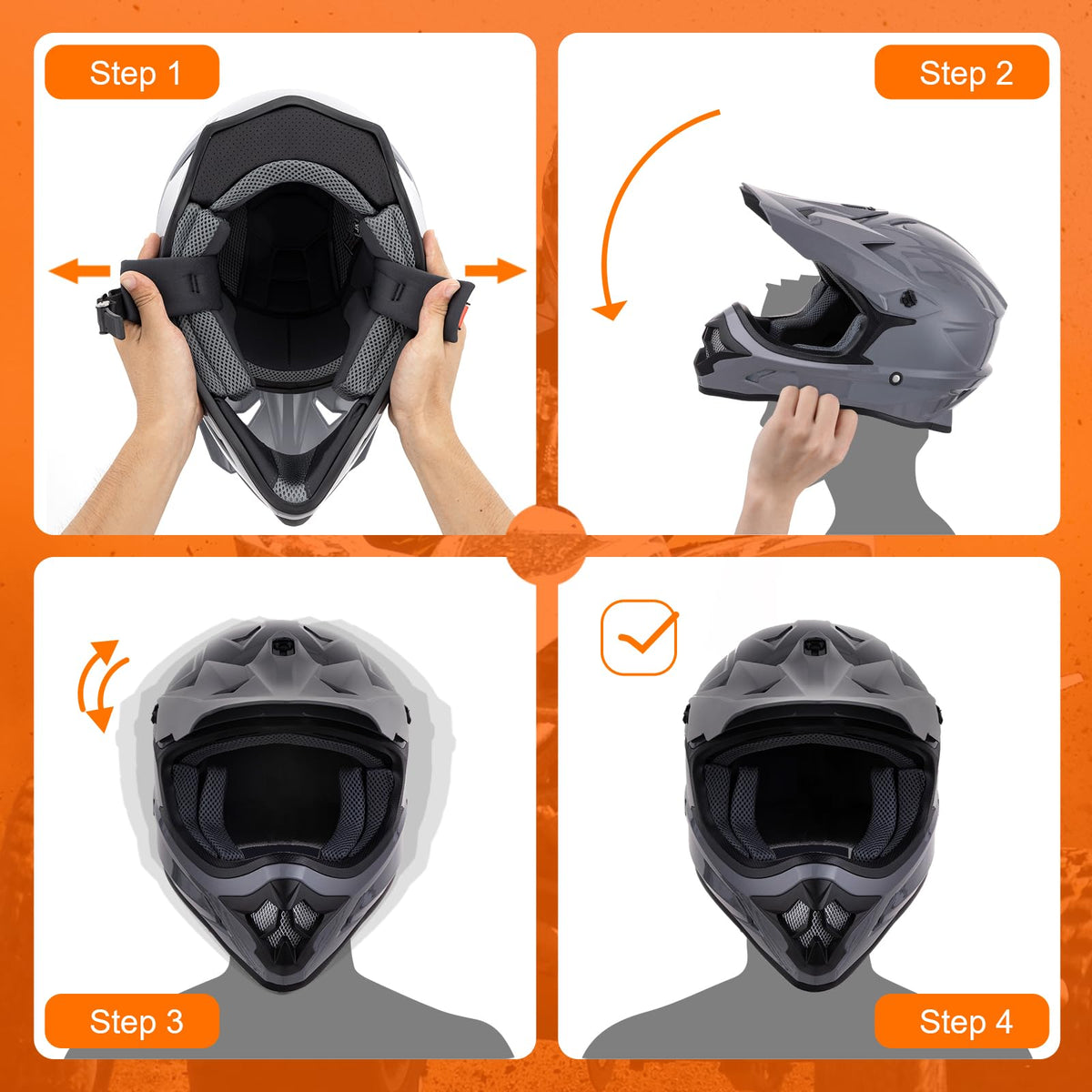 Adult ATV Dirt Bike Helmet with Goggles Gloves & Mask Adjustable Sun Visor Motorcycle Off-Road Motocross Downhill Moped MX Gray L U118
