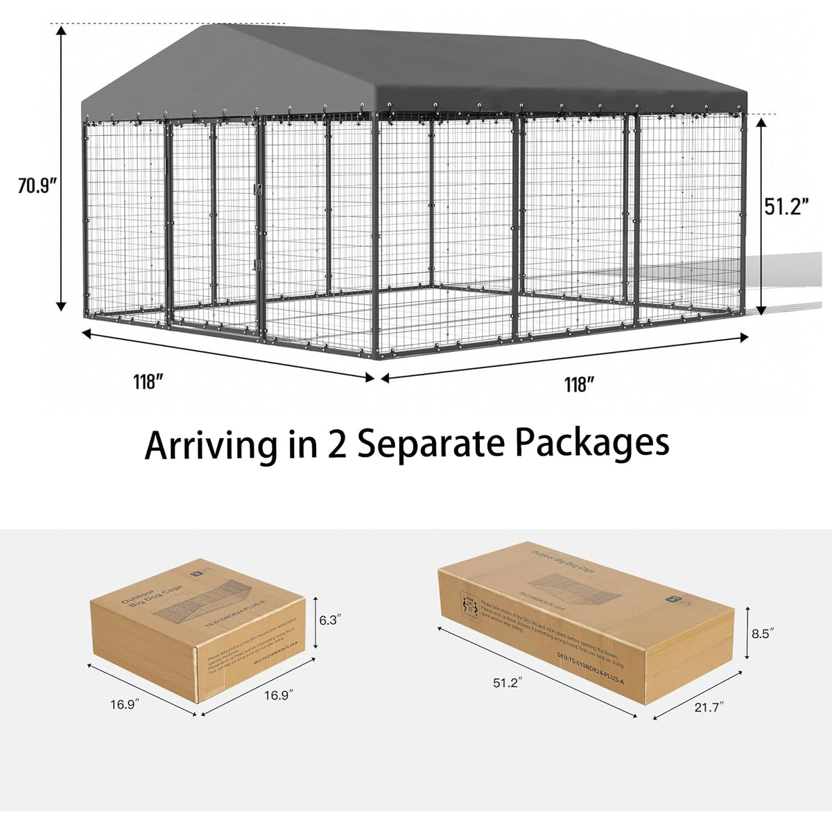 10x10x6 FT Heavy Duty Dog Kennel with Roof W502018