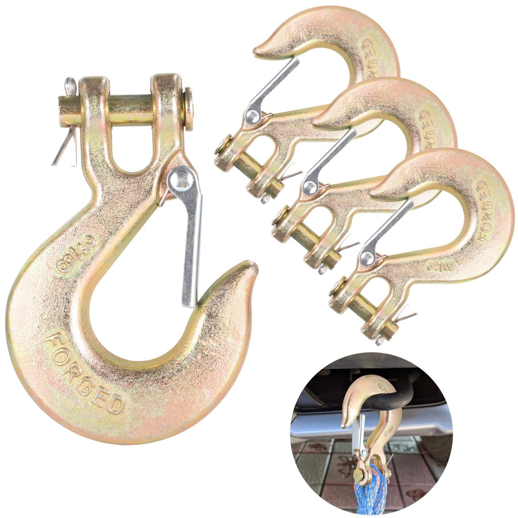 4 Pack 3/8-Inch Grade 70 Steel Clevis Slip Hooks with Safety Latch J720196
