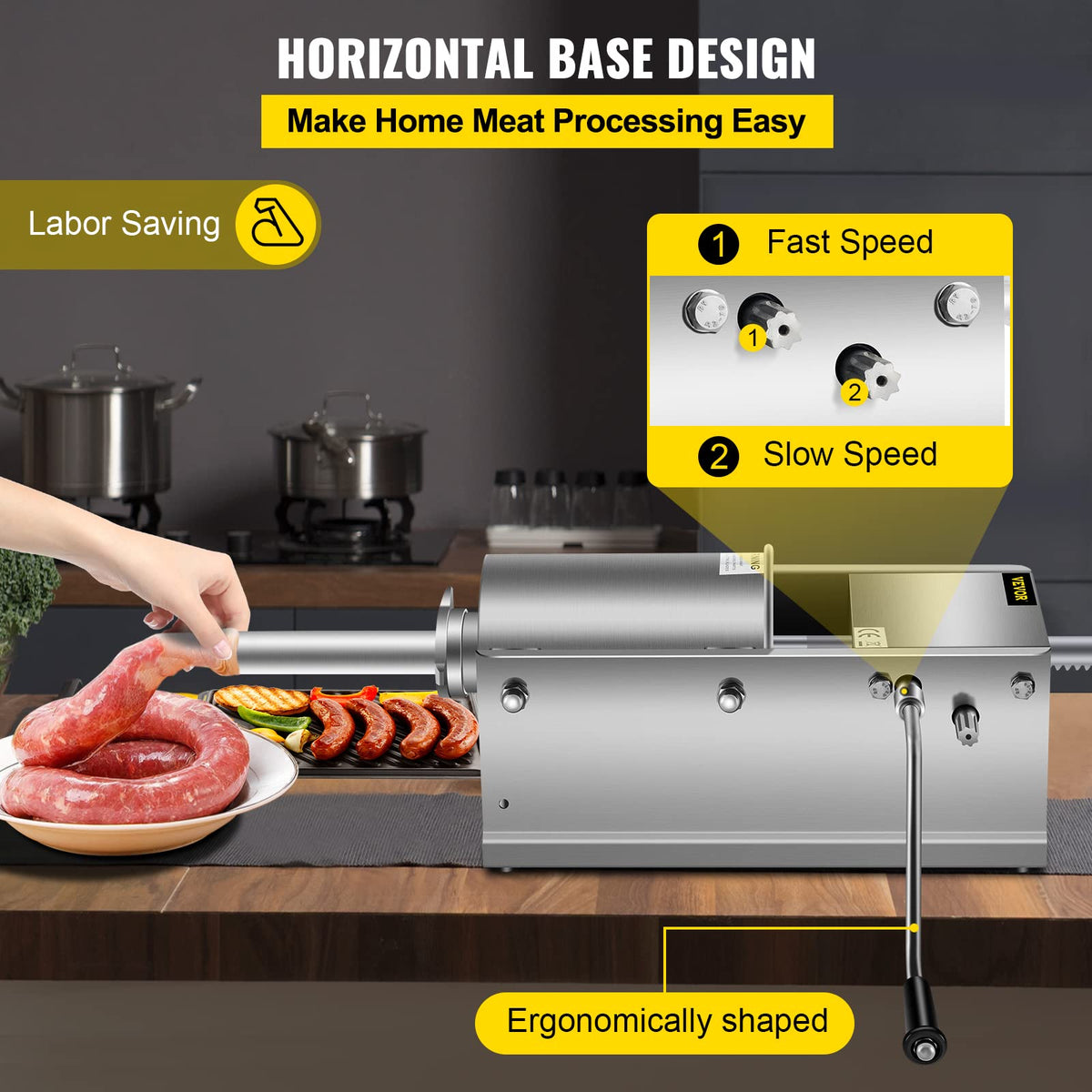 3L Manual Stainless Steel Sausage Stuffer with 5 Filling Nozzles H777