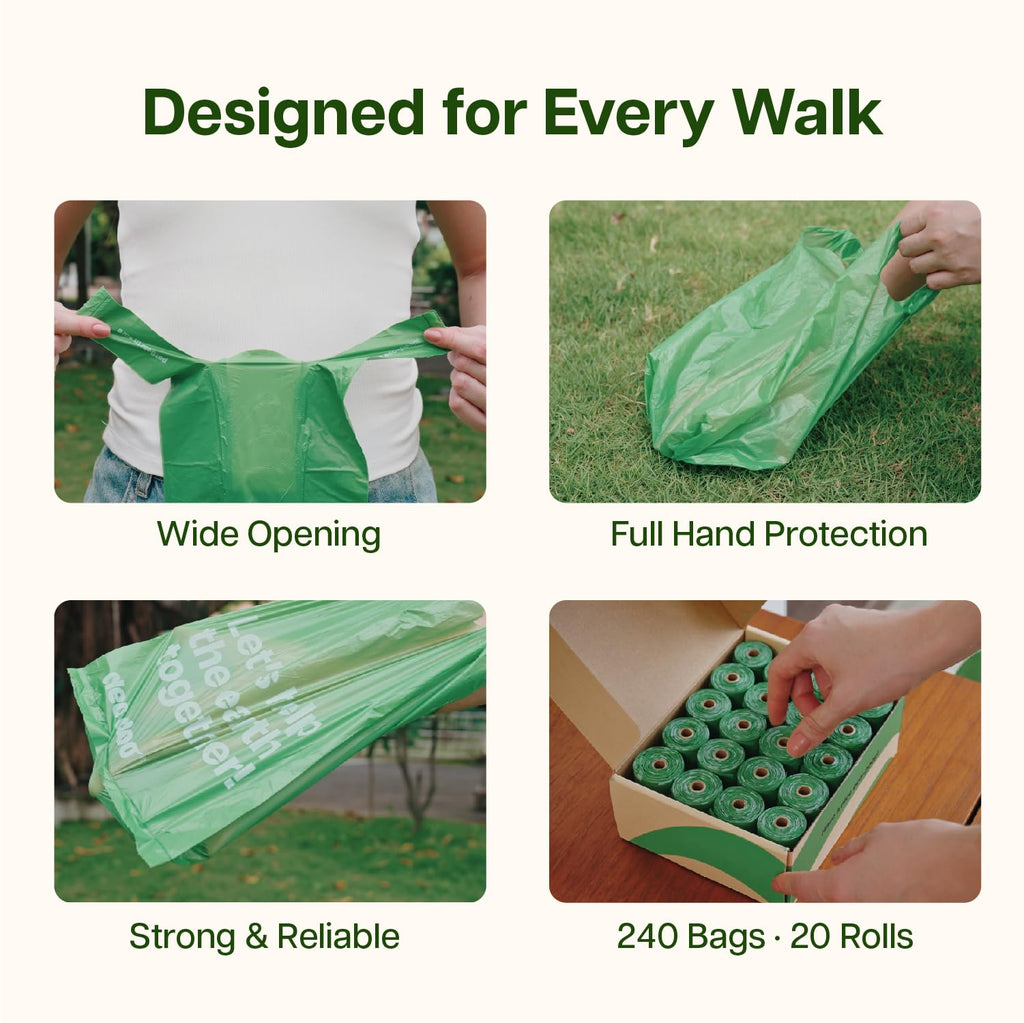 Dog Poop Bags with Handles, Large Size, 240 Bags, Unscented F99267